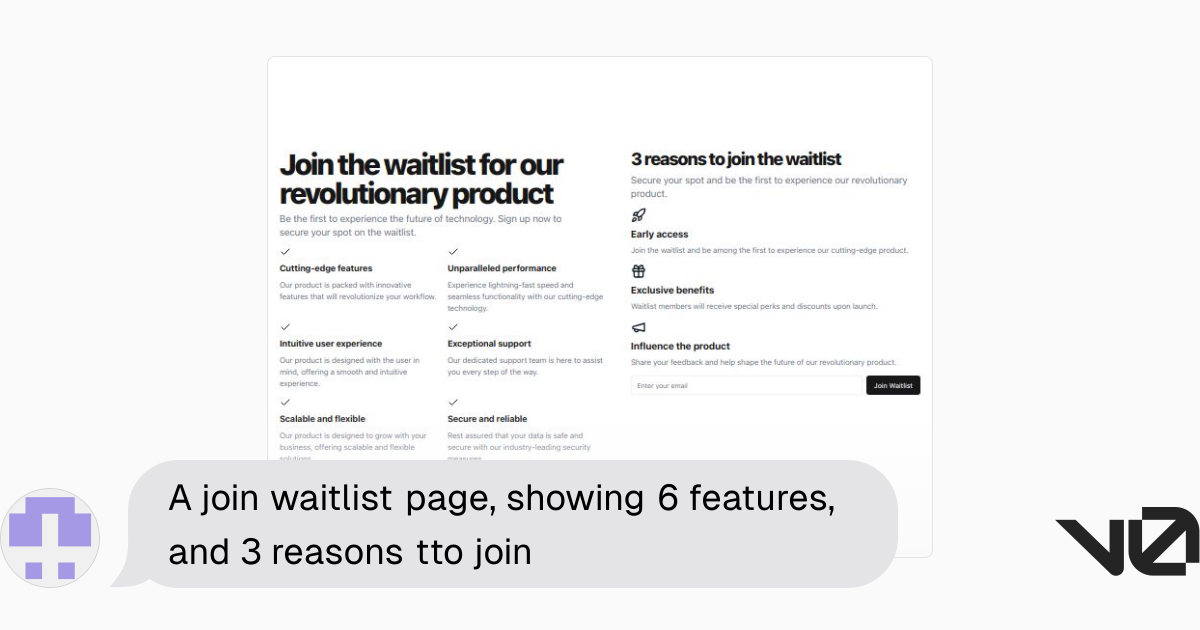 A join waitlist page, showing 6 features, and 3 reasons tto join | A ...
