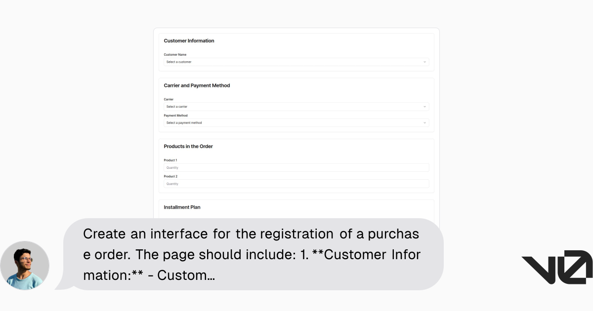 Create an interface for the registration of a purchase order. The page ...