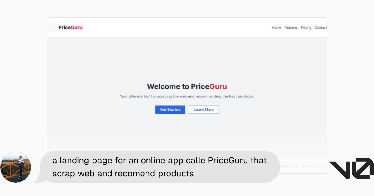 a landing page for an online app calle PriceGuru that scrap web and ...