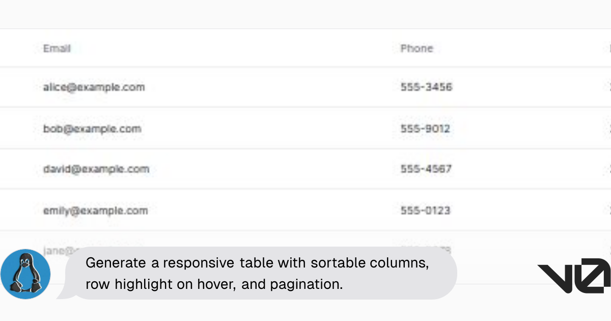 Generate a responsive table with sortable columns, row highlight on ...