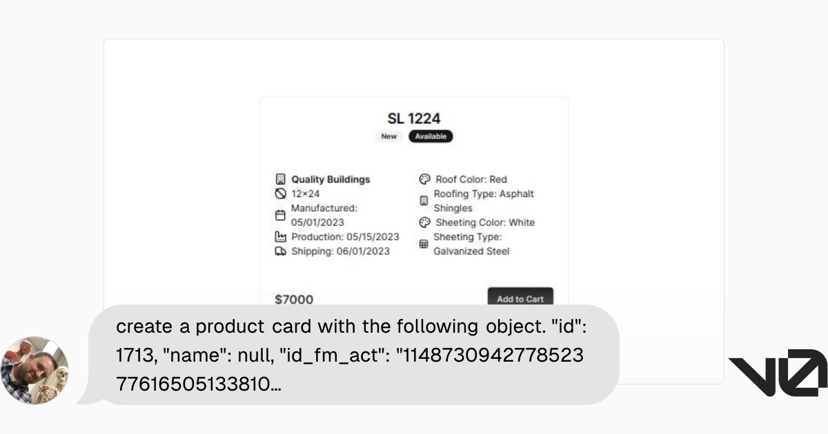create a product card with the following object. 