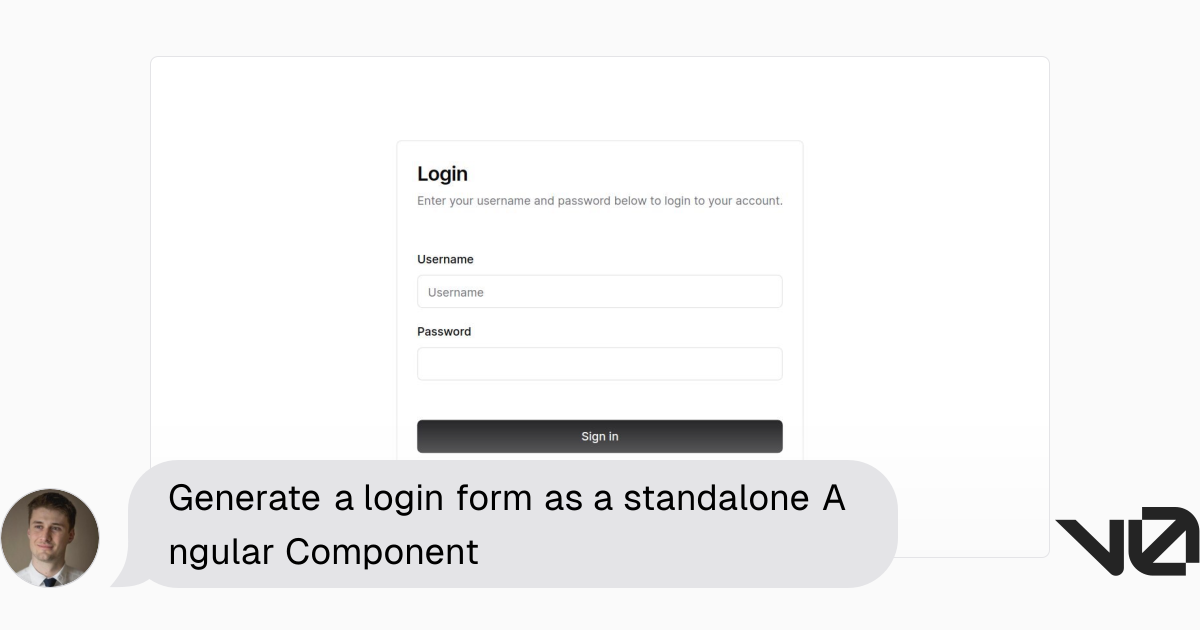Generate a login form as a standalone angular component a shadcn ui