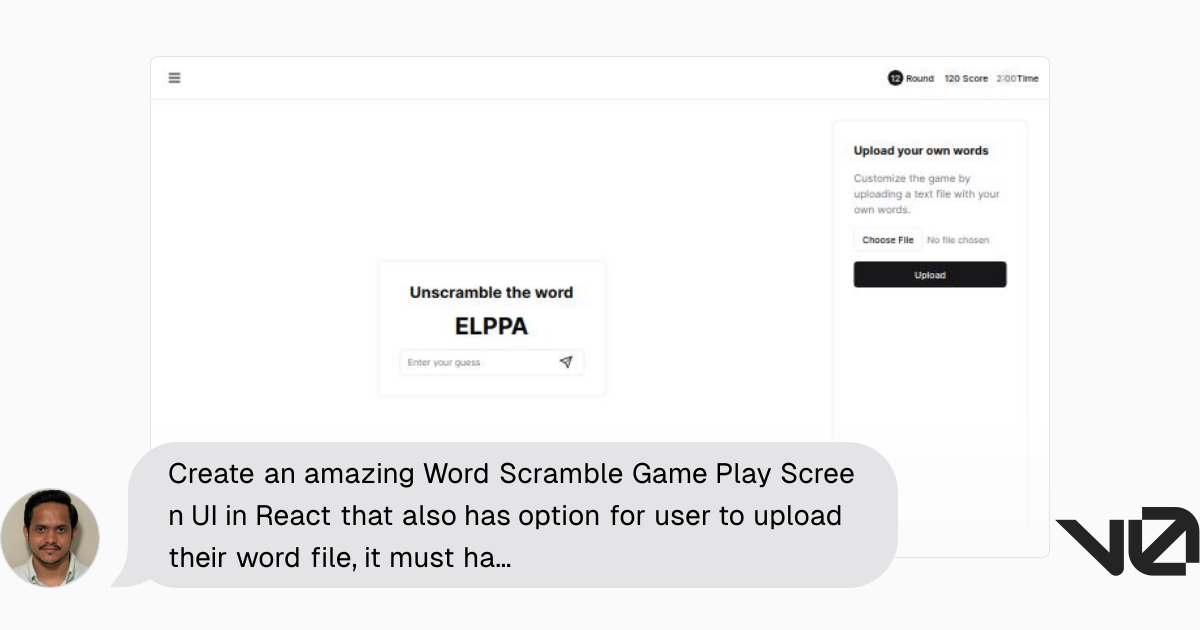 Create an amazing Word Scramble Game Play Screen UI in React that also ...