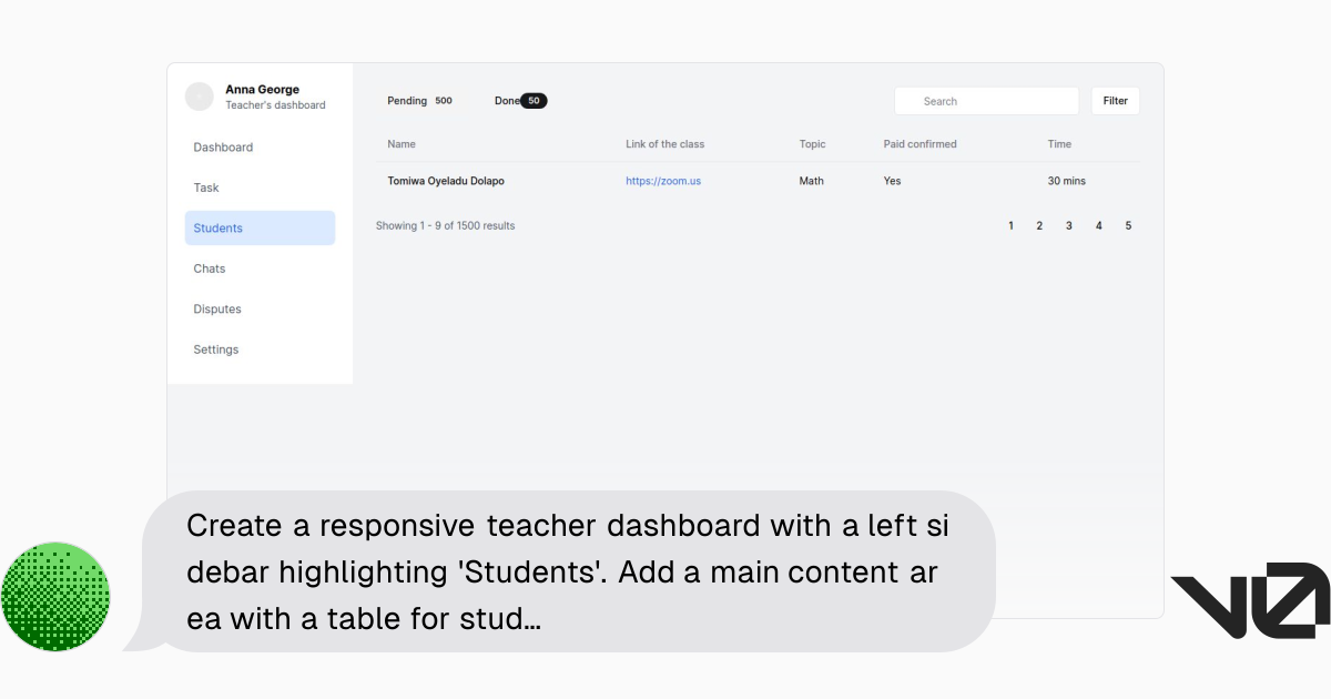 Create a responsive teacher dashboard with a left sidebar highlighting ...