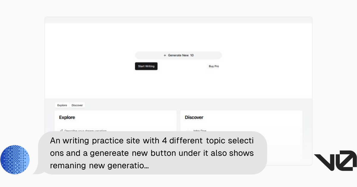 An writing practice site with 4 different topic selections and a ...