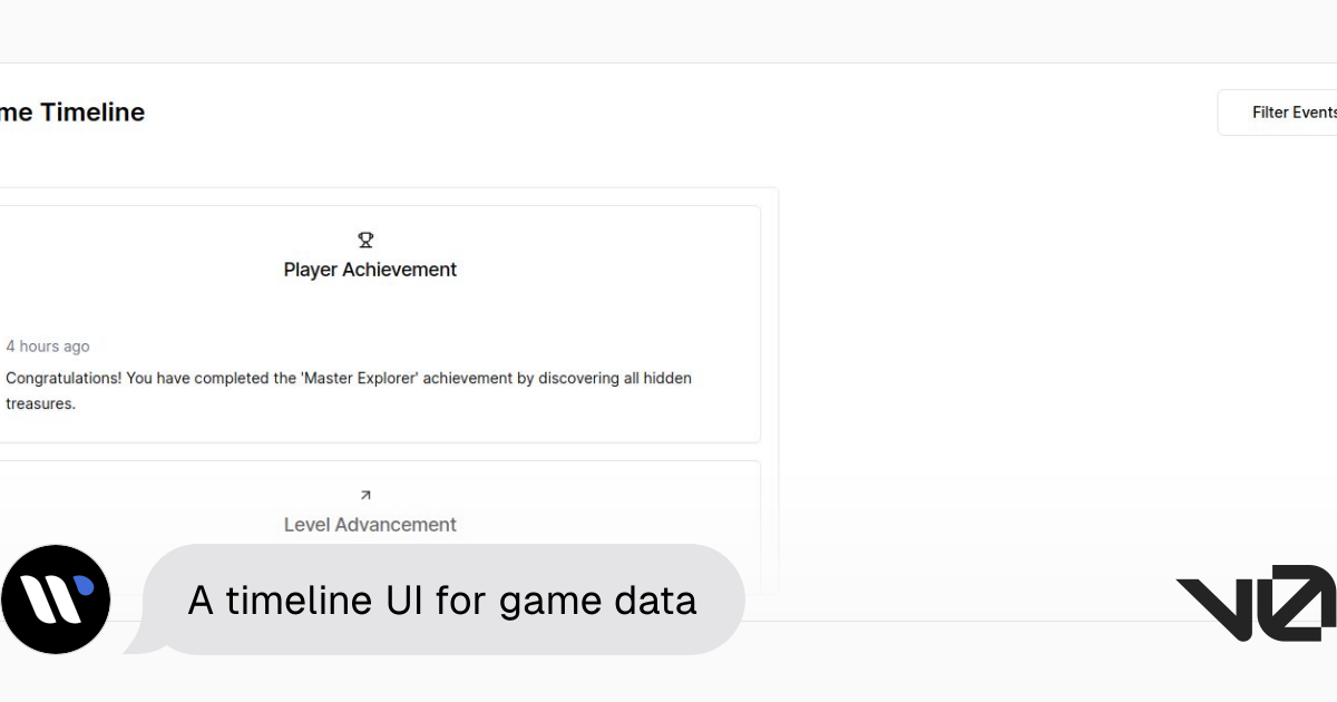A timeline UI for game data | A shadcn/ui and v0 generation - v0
