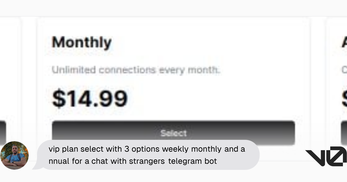 vip plan select with 3 options weekly monthly and annual for a chat ...