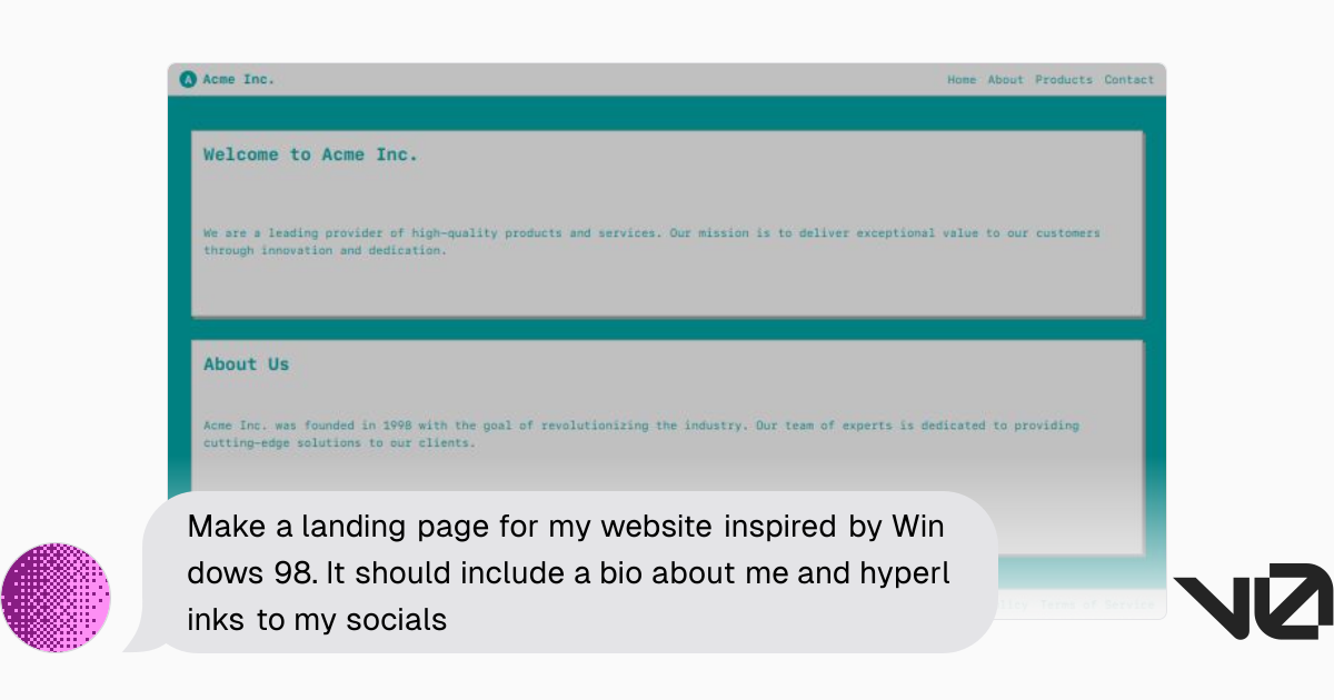 Make a landing page for my website inspired by Windows 98. It should ...