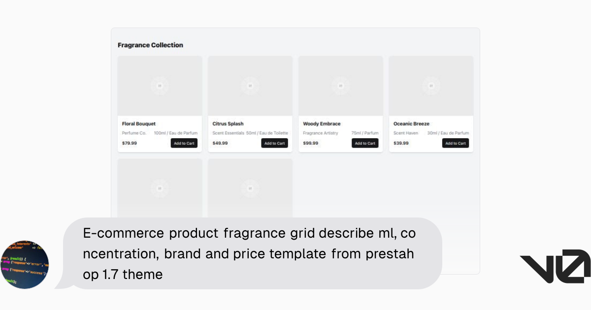 E-commerce product fragrance grid describe ml, concentration, brand and ...