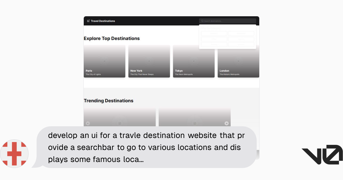 develop an ui for a travle destination website that provide a searchbar ...