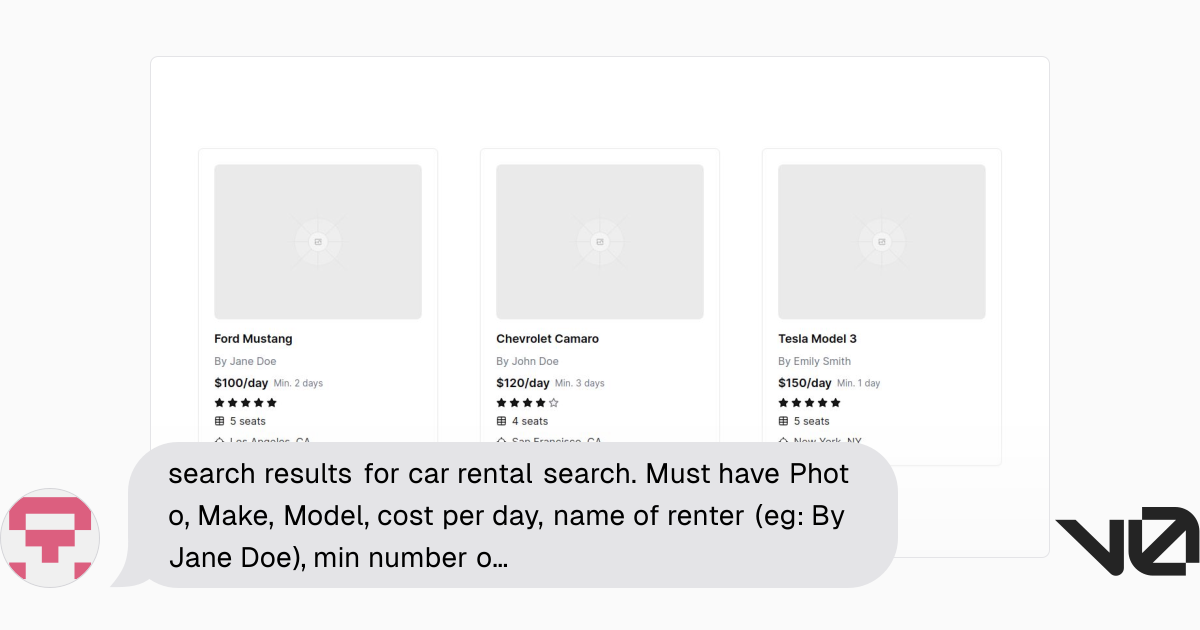 search results for car rental search. Must have Photo, Make, Model ...