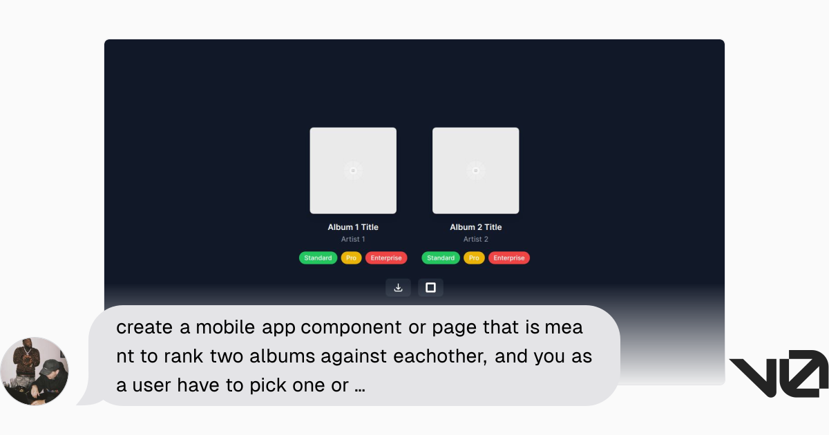 create a mobile app component or page that is meant to rank two albums ...