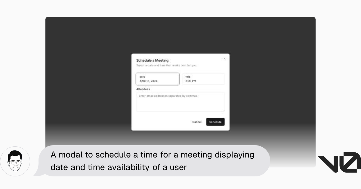 A modal to schedule a time for a meeting displaying date and time ...