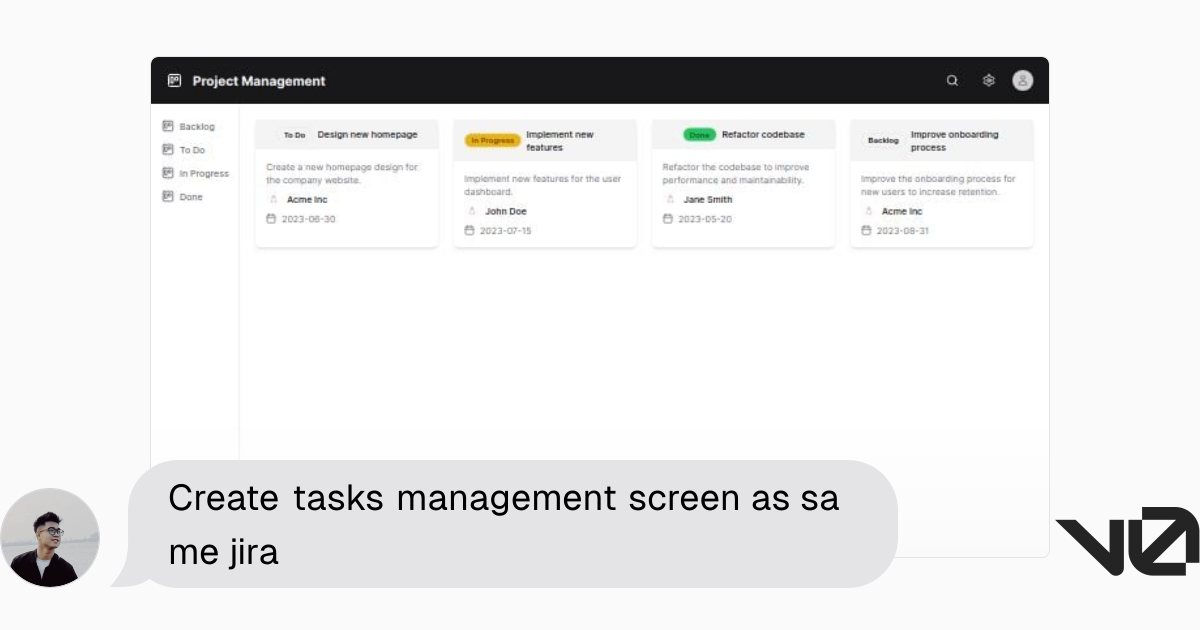 Create tasks management screen as same jira | A shadcn/ui and v0 ...