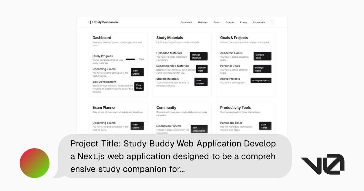 Project Title: Study Buddy Web Application Develop a Next.js web ...
