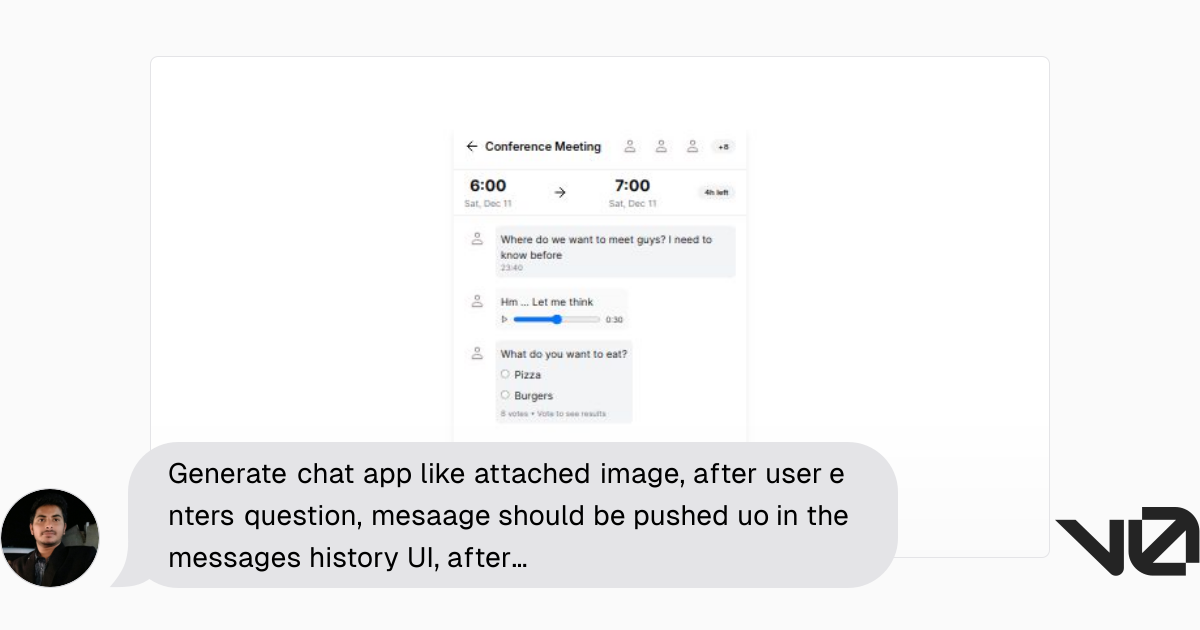 Generate chat app like attached image, after user enters question ...