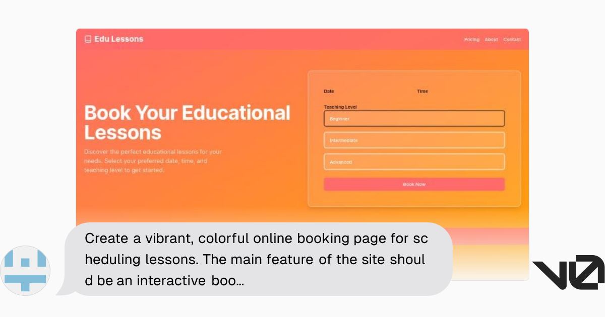 Create a vibrant, colorful online booking page for scheduling lessons ...