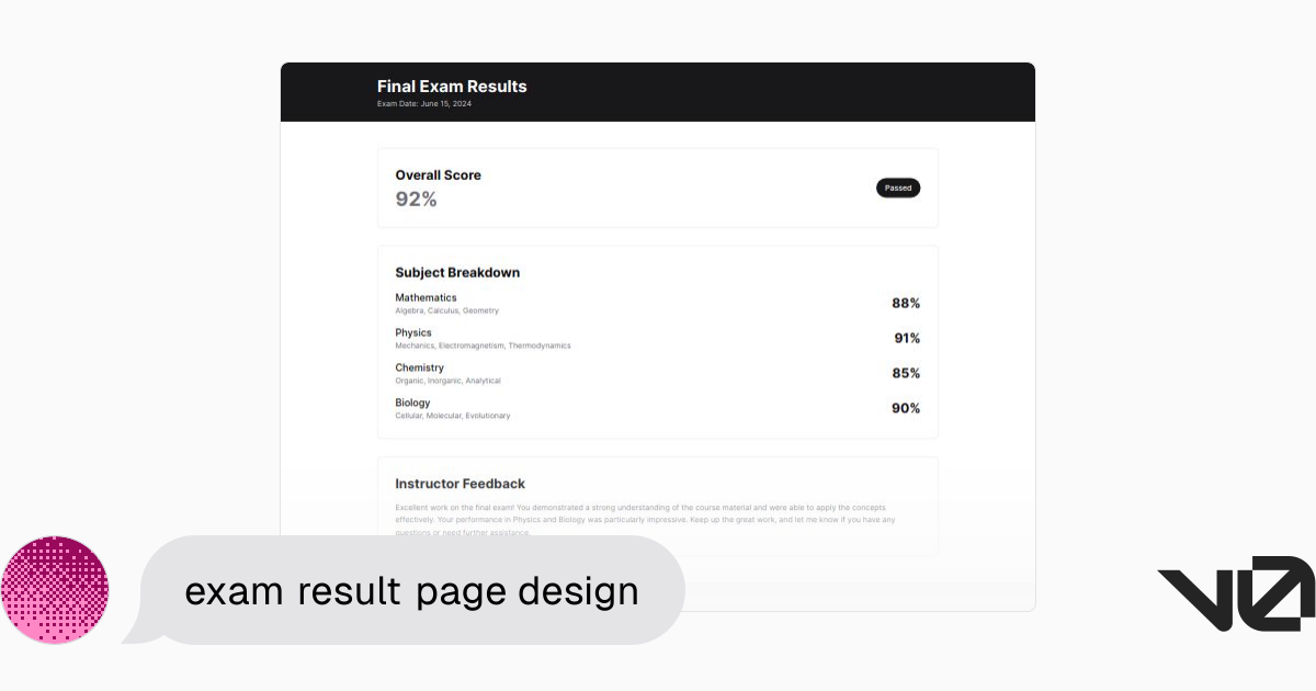 exam result page design | A shadcn/ui and v0 generation - v0