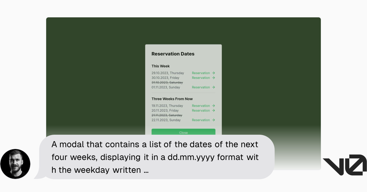 A modal that contains a list of the dates of the next four weeks ...