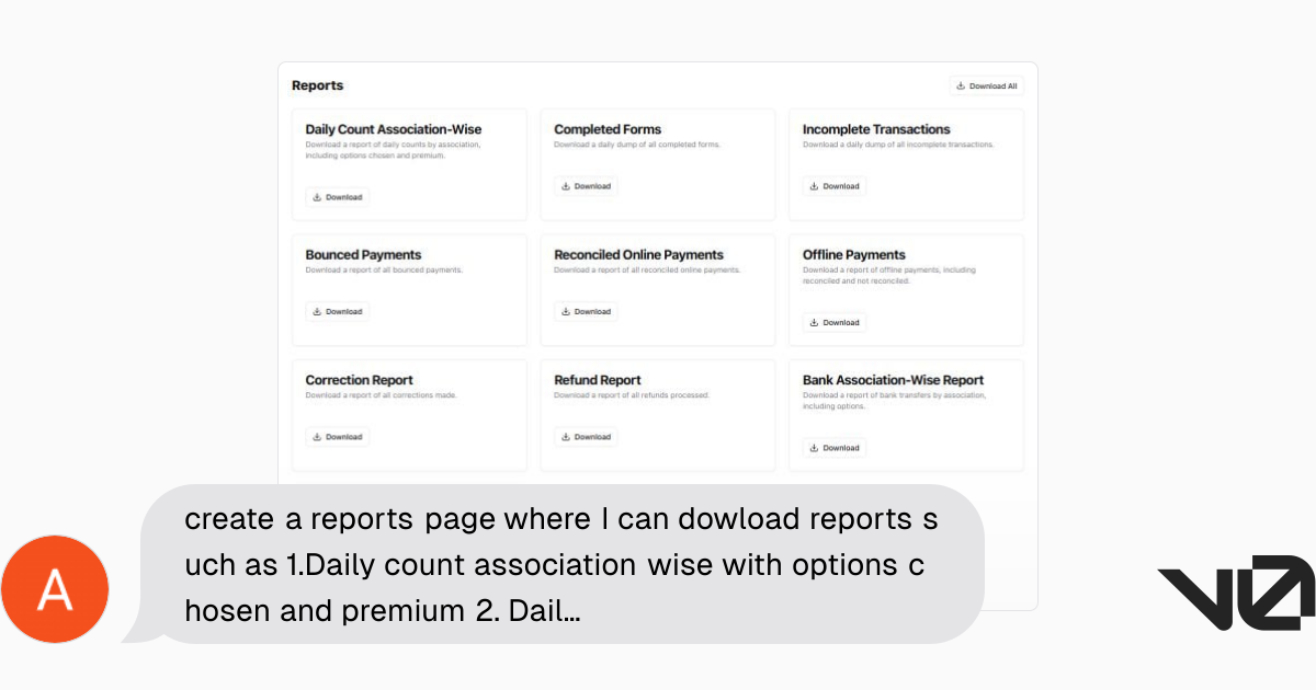 create a reports page where I can dowload reports such as 1.Daily count ...