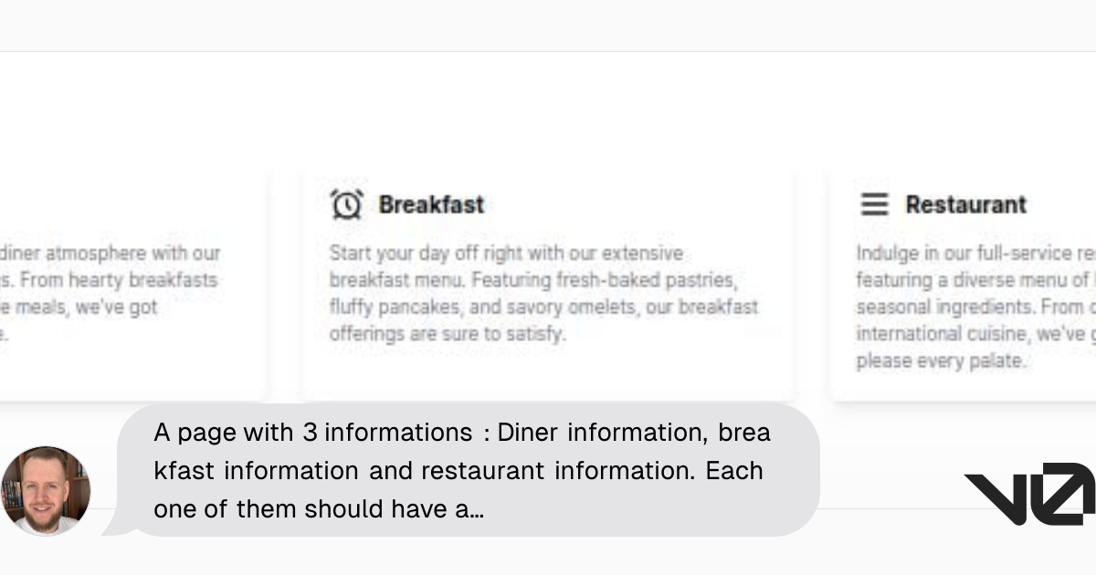 A page with 3 informations : Diner information, breakfast information ...