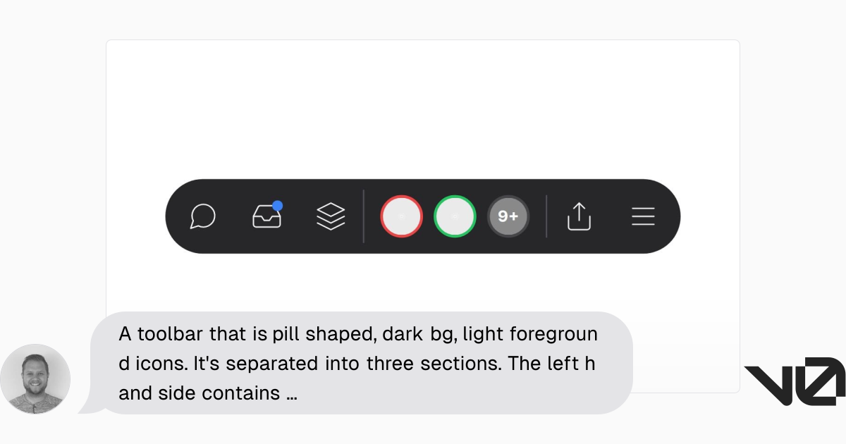 A toolbar that is pill shaped, dark bg, light foreground icons. It's ...