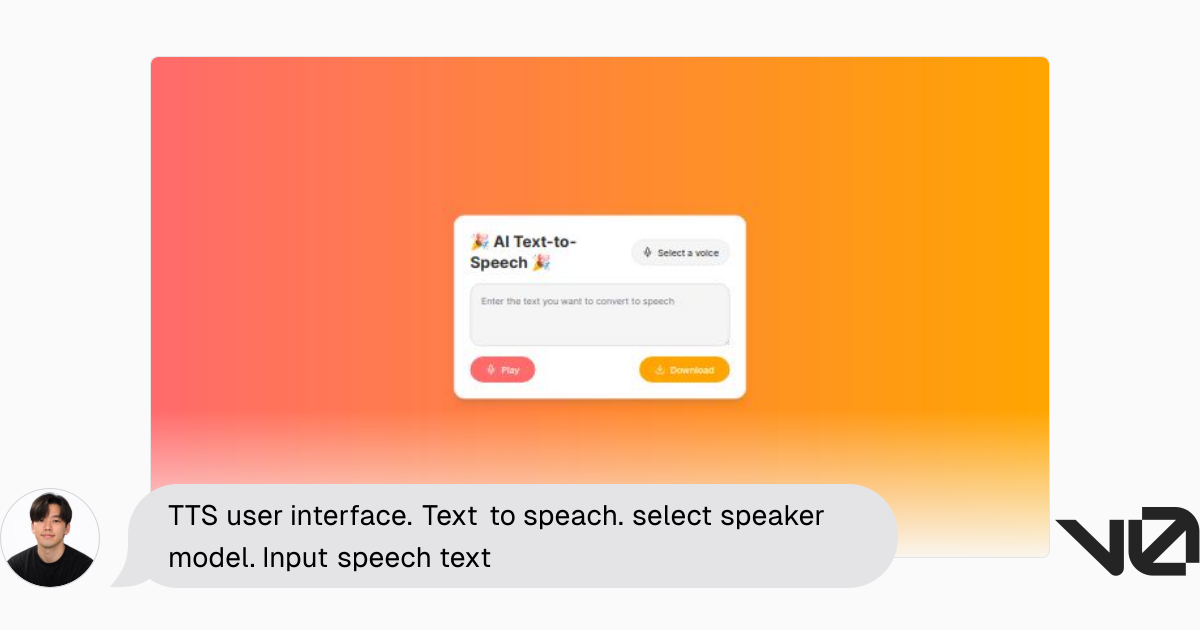 TTS user interface. Text to speach. select speaker model. Input speech ...