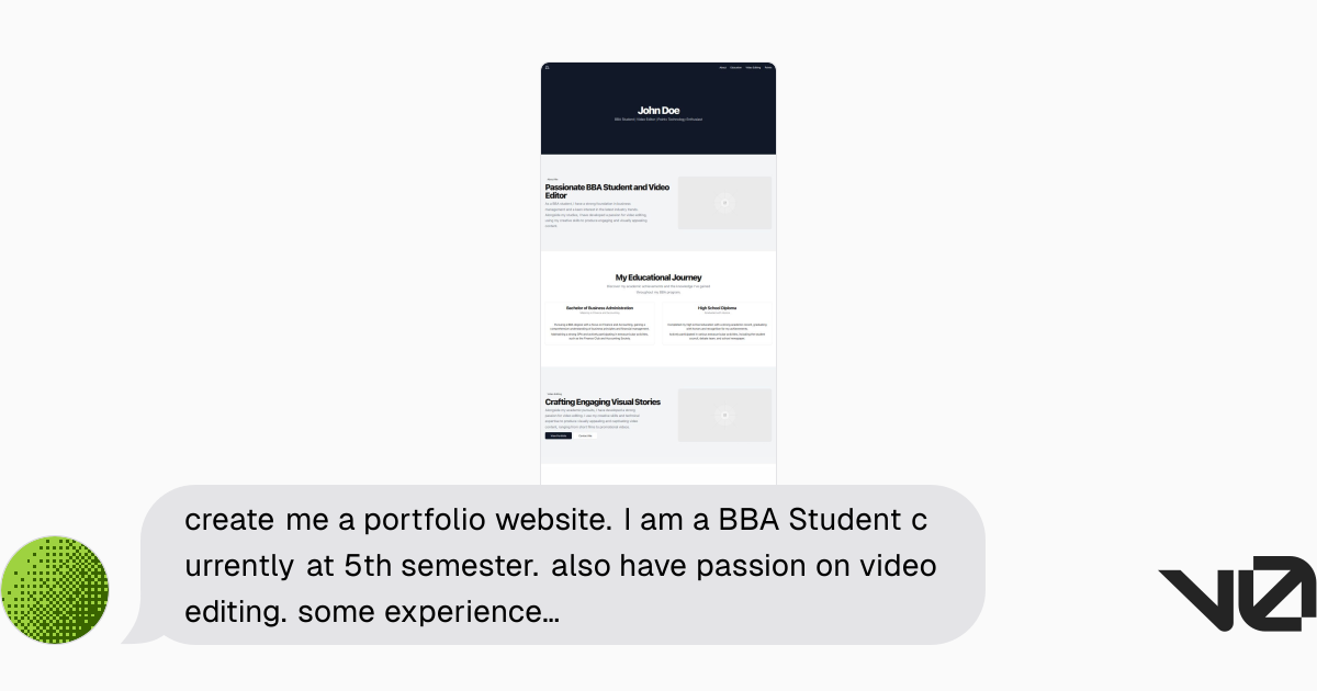 create me a portfolio website. I am a BBA Student currently at 5th ...