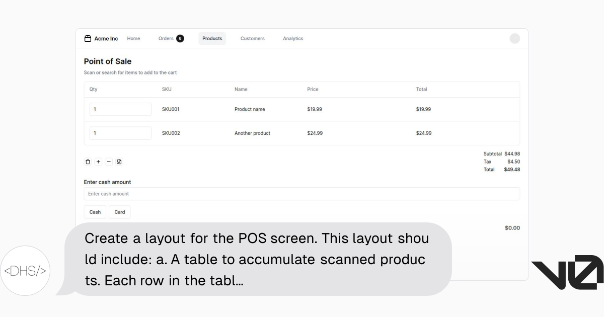 Create a layout for the POS screen. This layout should include: a. A ...