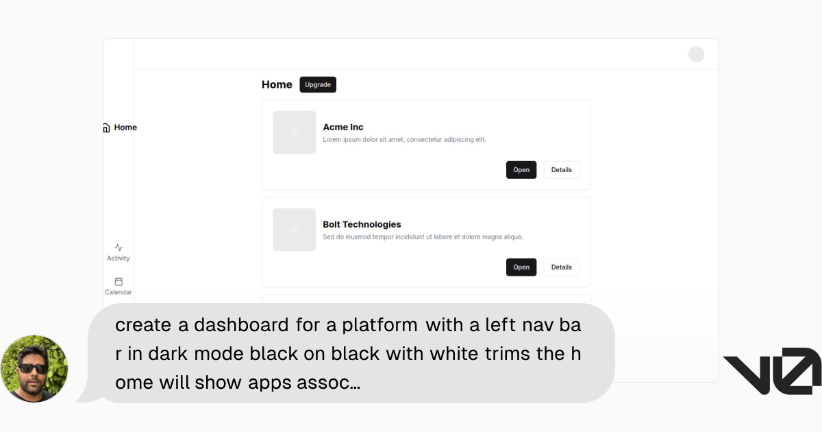 create a dashboard for a platform with a left nav bar in dark mode ...