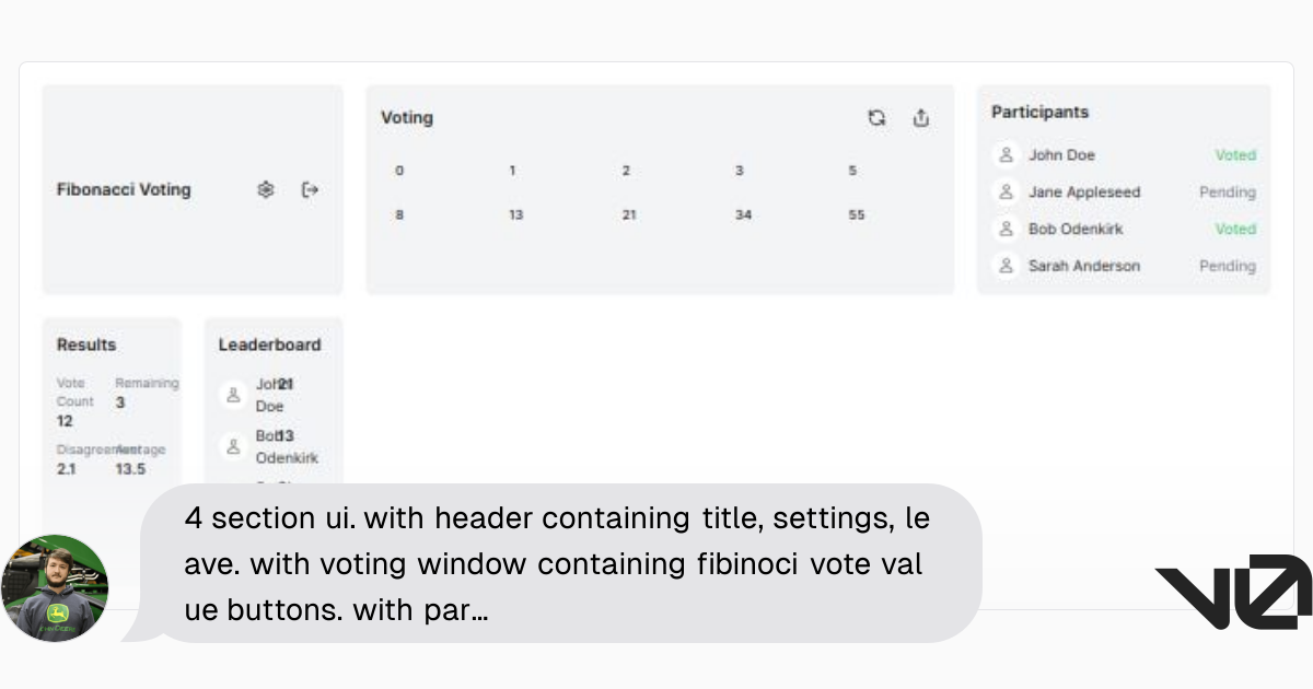 4 section ui. with header containing title, settings, leave. with ...