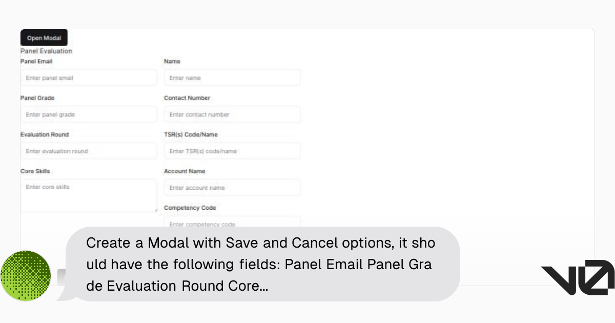 Create a Modal with Save and Cancel options, it should have the ...