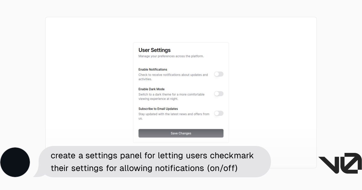 create a settings panel for letting users checkmark their settings for ...