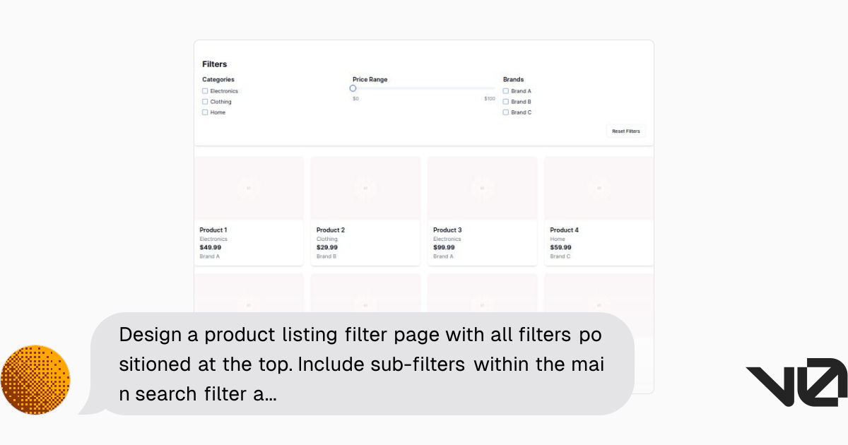 Design a product listing filter page with all filters positioned at the ...