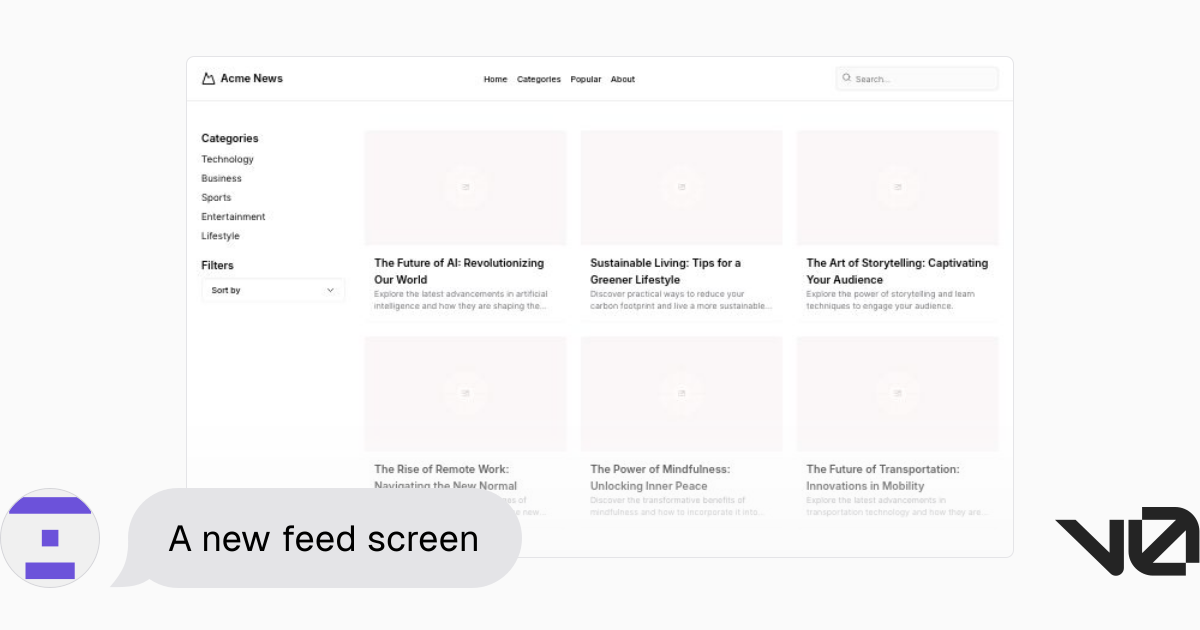 A new feed screen | A shadcn/ui and v0 generation - v0