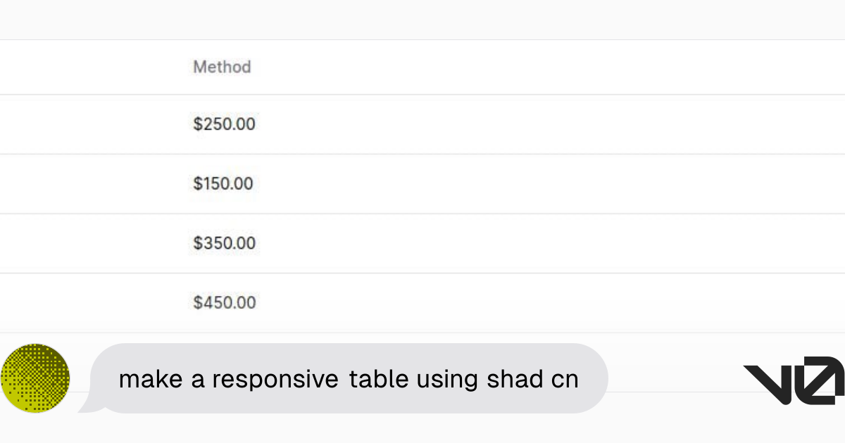 make a responsive table using shad cn | A shadcn/ui and v0 generation - v0