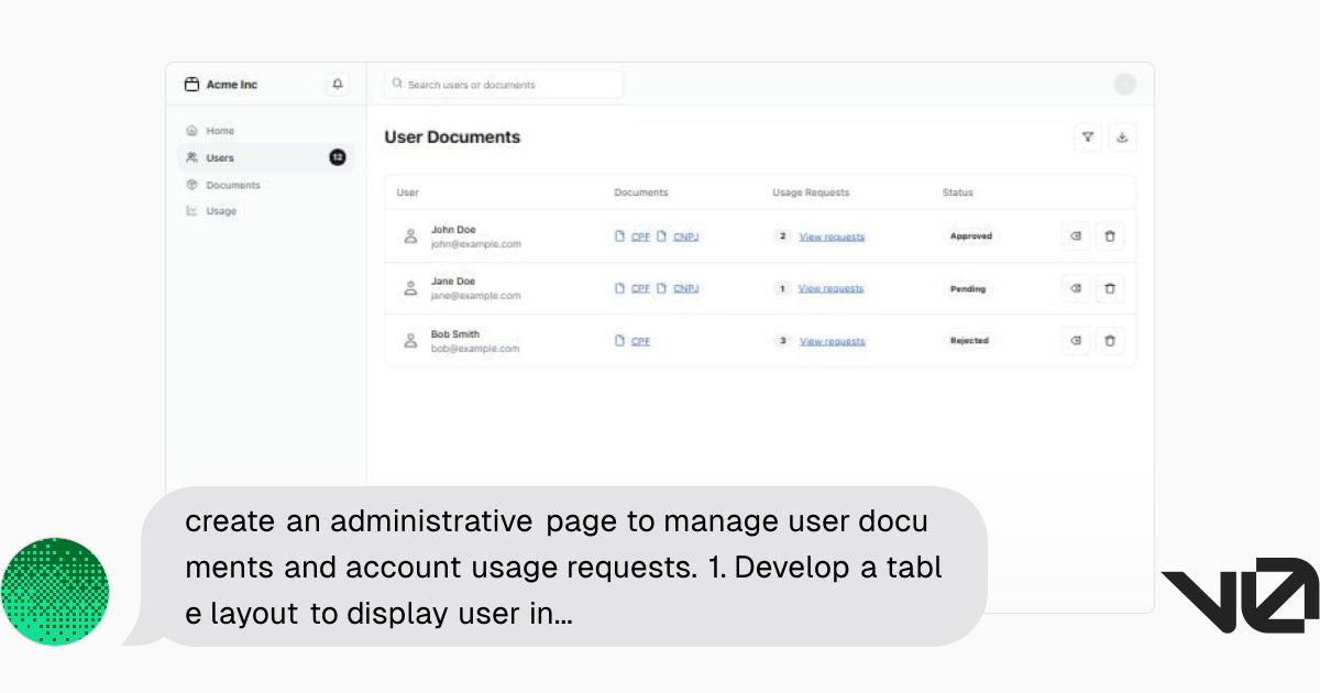 create an administrative page to manage user documents and account ...