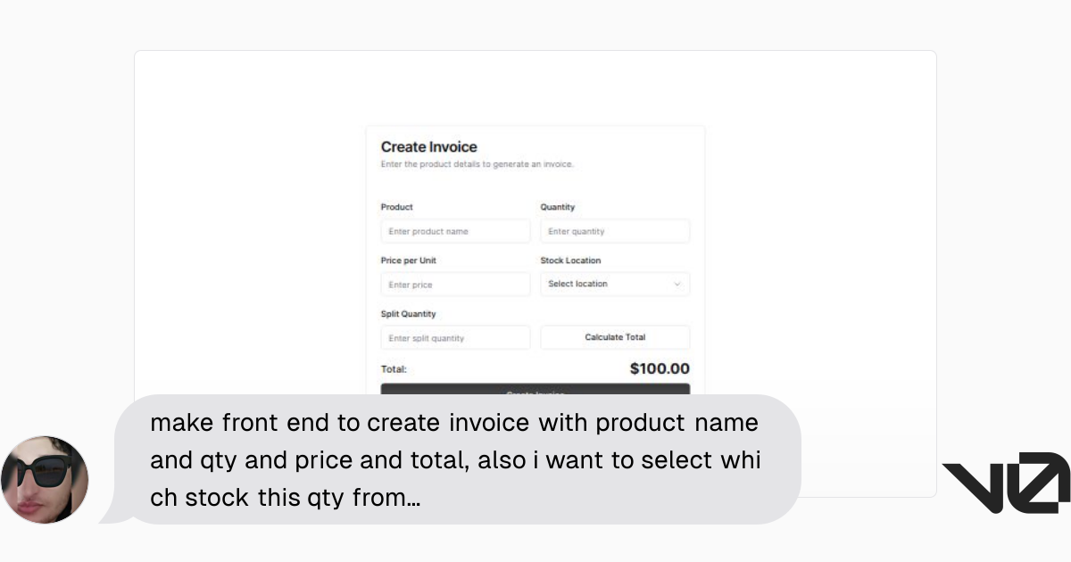 make front end to create invoice with product name and qty and price ...