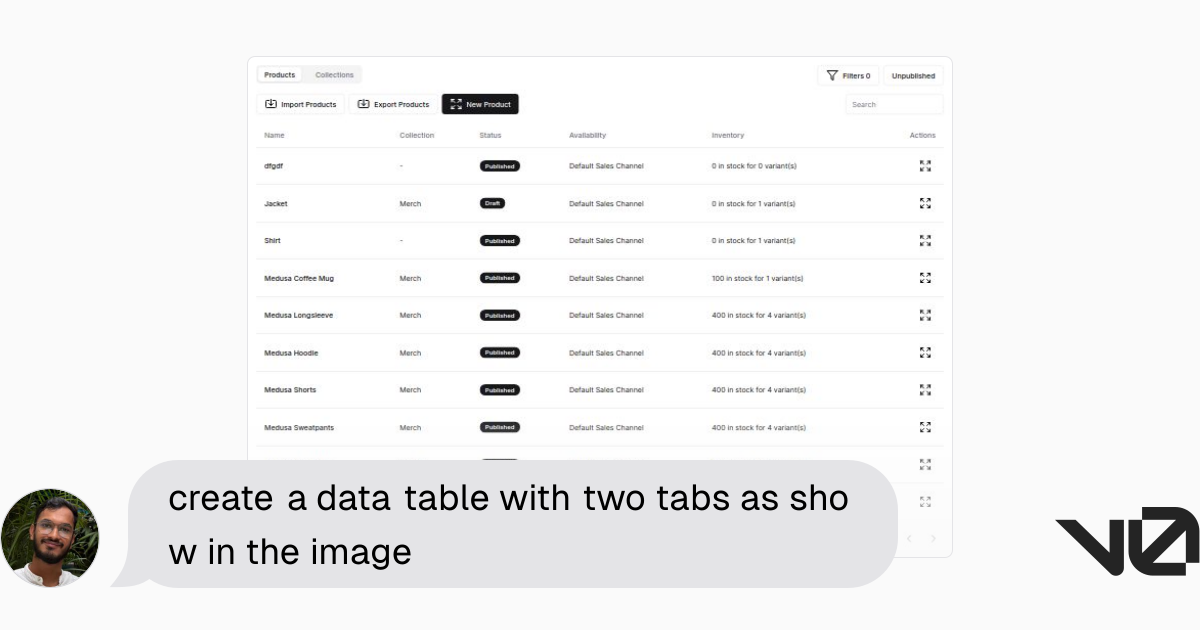 create a data table with two tabs as show in the image | A shadcn/ui ...