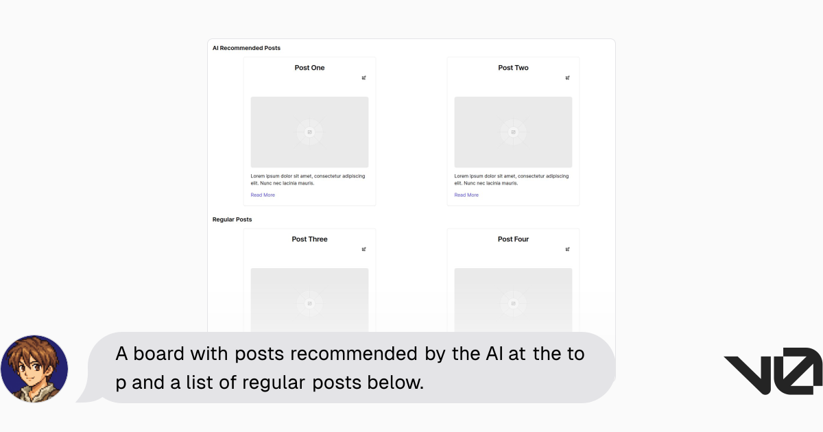 A board with posts recommended by the AI at the top and a list of ...