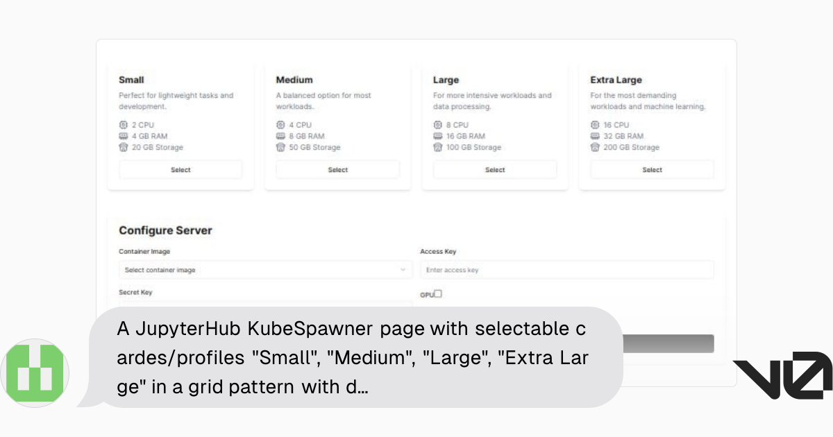 A JupyterHub KubeSpawner page with selectable cardes/profiles 