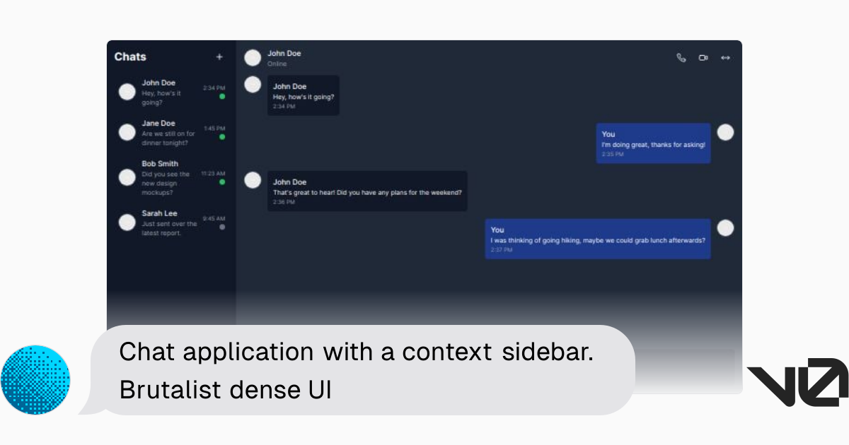 Chat application with a context sidebar. Brutalist dense UI | A shadcn ...