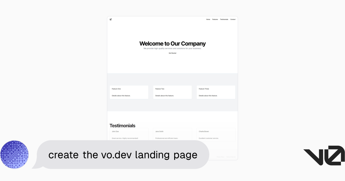 create the vo.dev landing page | A shadcn/ui and v0 generation - v0