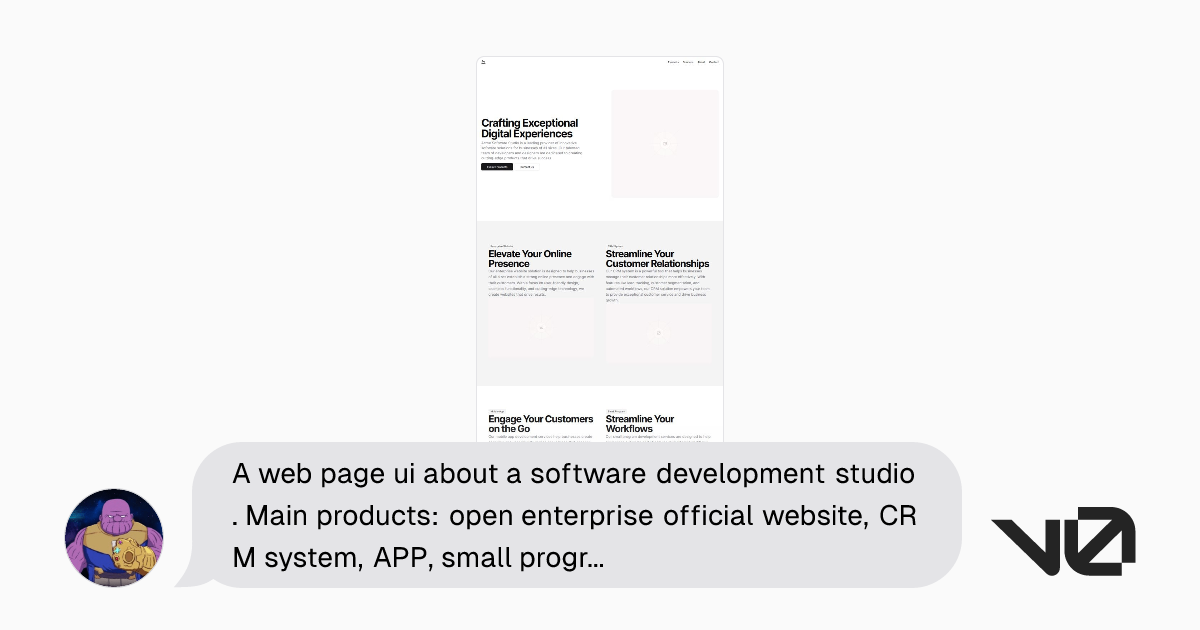 A web page ui about a software development studio. Main products: open ...
