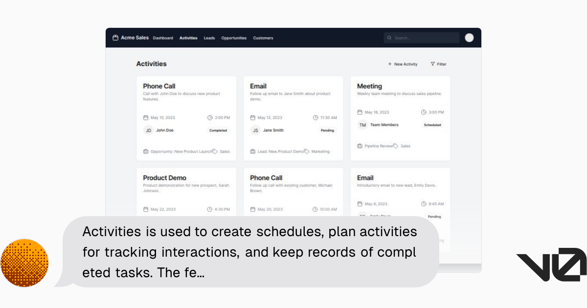 Activities is used to create schedules, plan activities for tracking ...