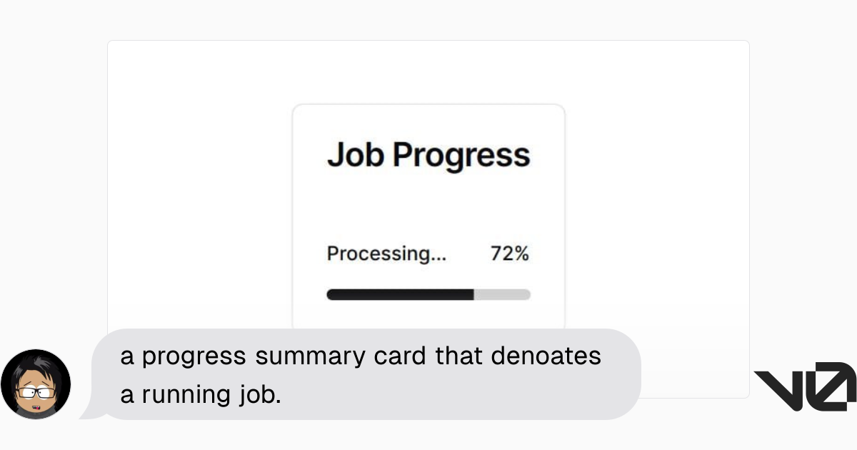 a progress summary card that denoates a running job. | A shadcn/ui and ...