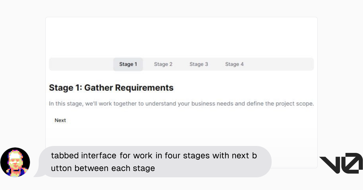 tabbed interface for work in four stages with next button between each ...