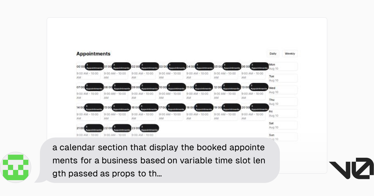 a calendar section that display the booked appointements for a business ...