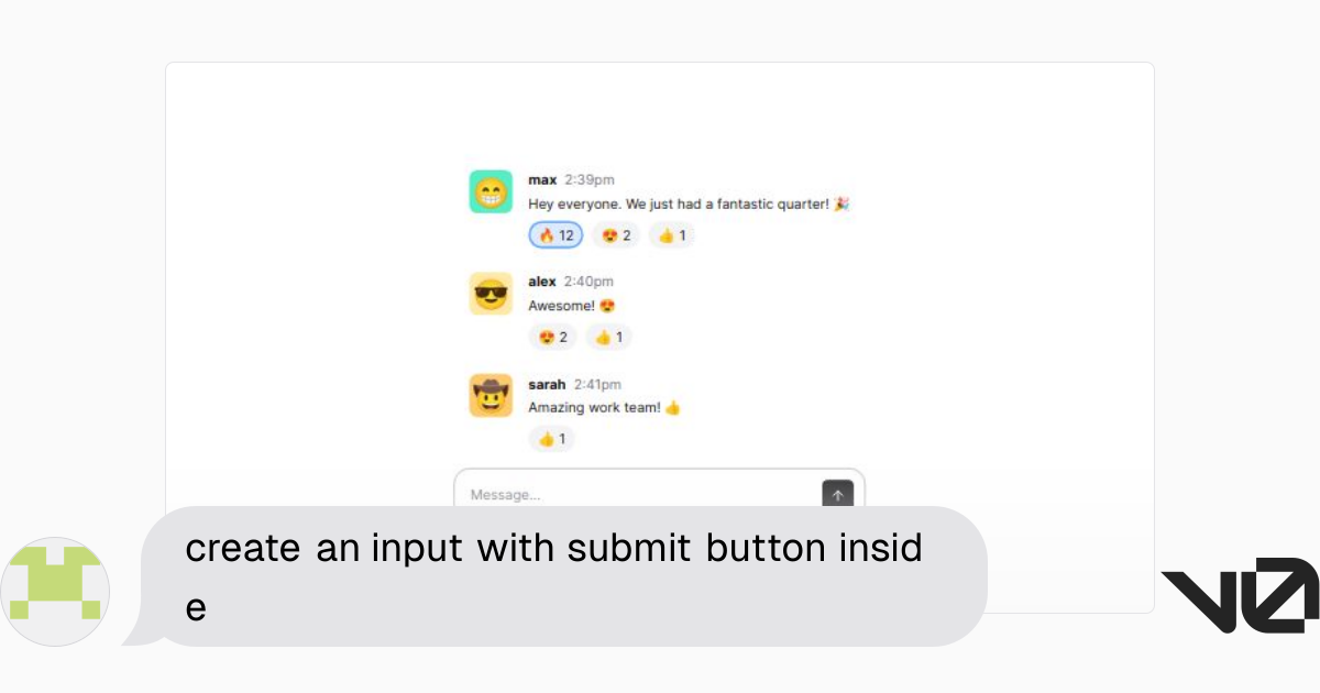 create an input with submit button inside | A shadcn/ui and v0 ...