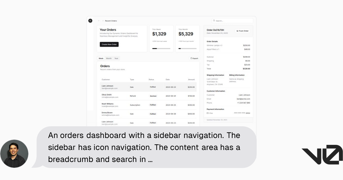 An orders dashboard with a sidebar navigation. The sidebar has icon ...